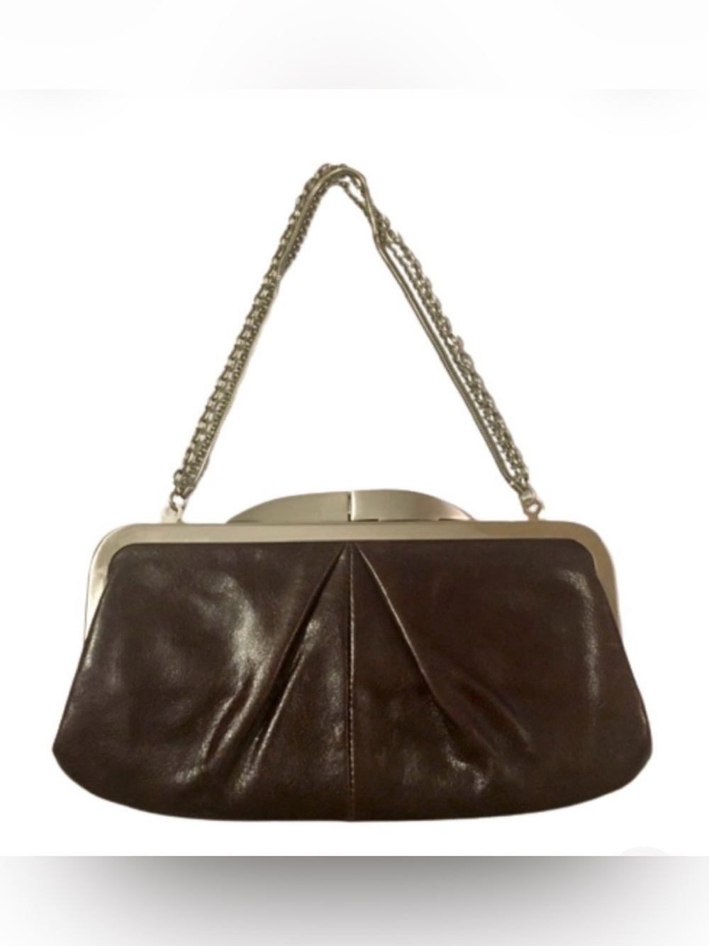 Hobo Hayley Wristlet Clutch Kisslock Metal Strap Hide Leather Mixed Chain Strap